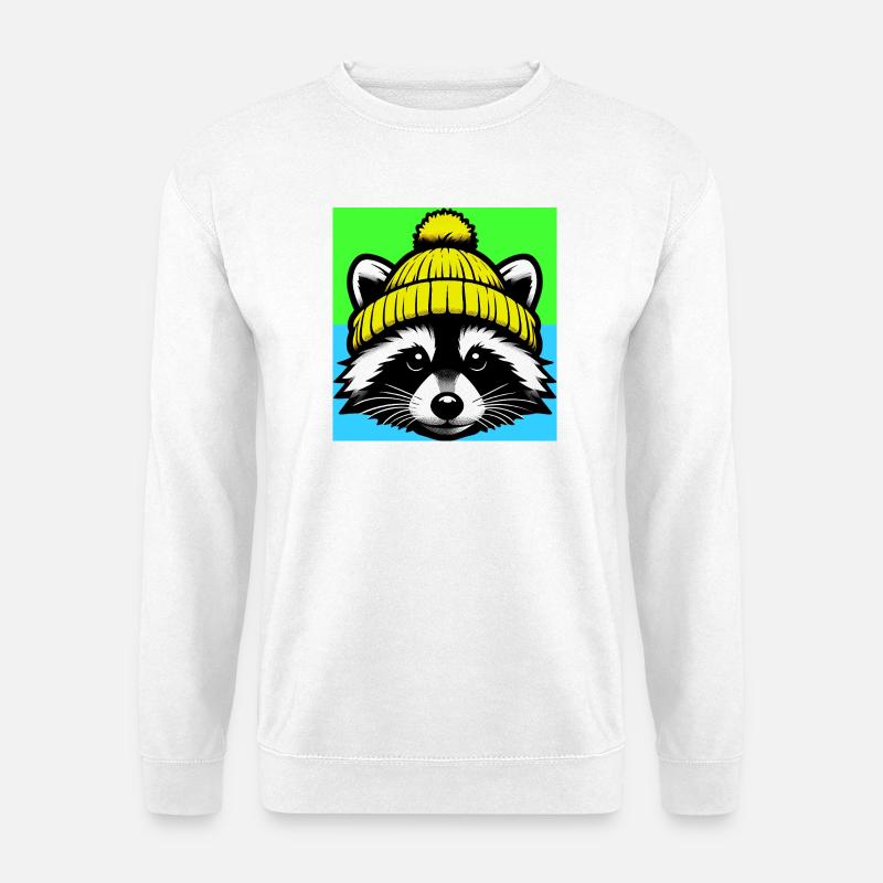 Raccoon with a wool cap - Unisex Sweatshirt - white