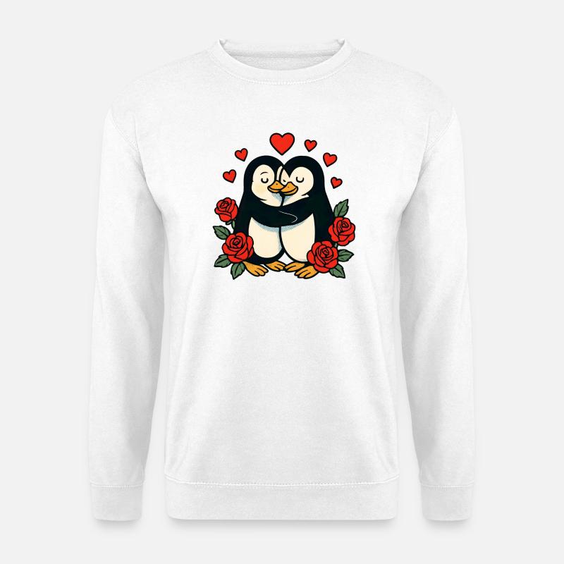 Cuddly penguins with a rose heart - Unisex Sweatshirt - white