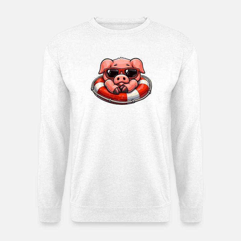 Cooles Schwein im Rettungsring  - Unisex Pullover - Weiß