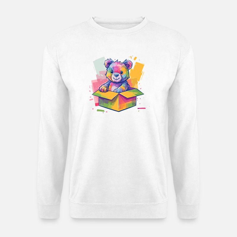 Regenbogenbär im Karton - Unisex Pullover - Weiß
