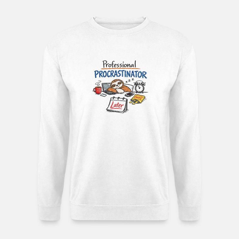 Professional Procrastinator – Faultier Büro Spruch - Unisex Pullover - Weiß