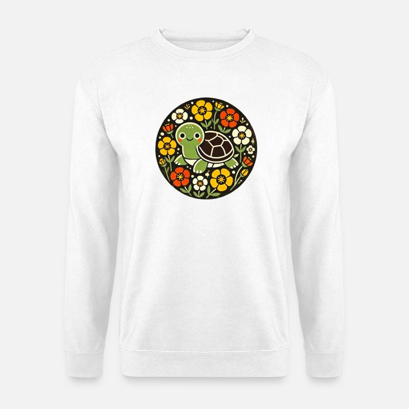 Winzige Schildkröte im Blumenkreis - Unisex Pullover - Weiß