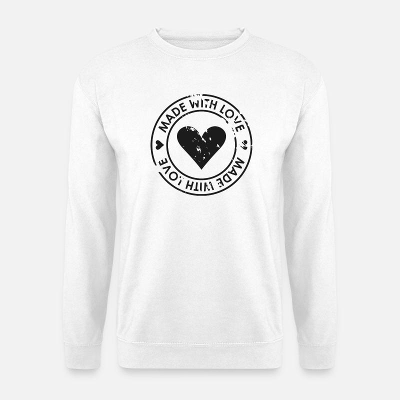 Mit Liebe angefertigtes Herz-Stempel - Unisex Pullover - Weiß
