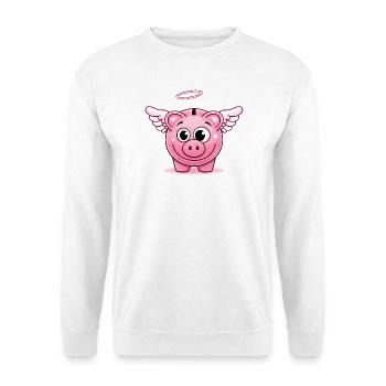 Niedliches Sparschwein mit Flügeln  - Unisex Pullover - Weiß - Vorne - Alina (178cm) & Michal (187cm)