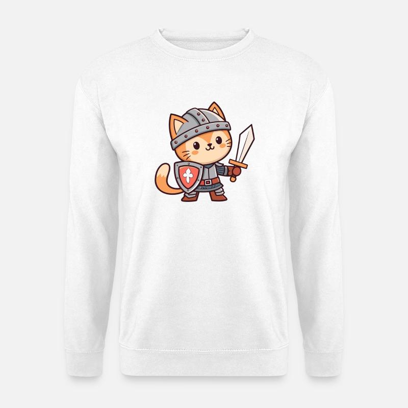 Bezaubernde gepanzerte Ritterkatze - Unisex Pullover - Weiß