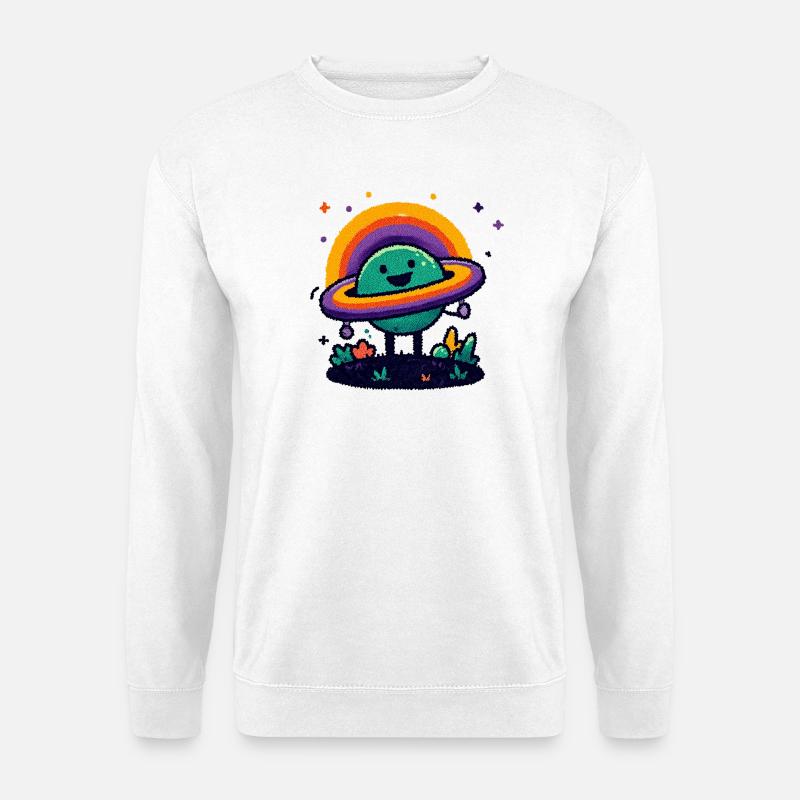 Bunter Planet mit Ring - Unisex Pullover - Weiß