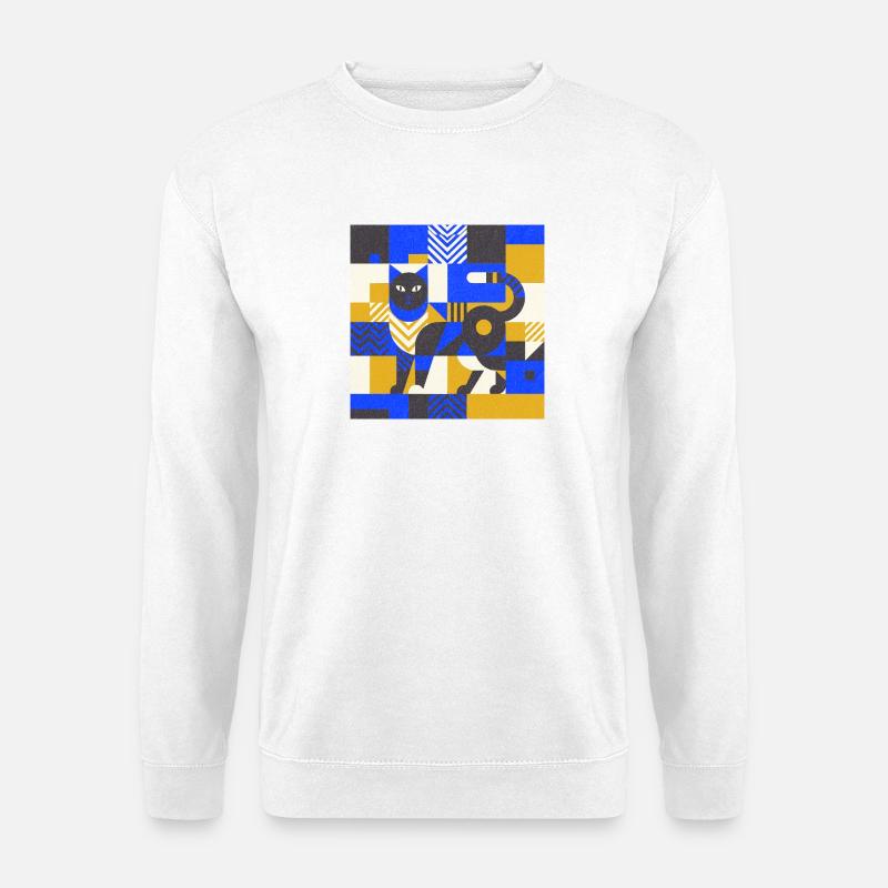 Katz-Mosaik in Blau-Gold - Unisex Pullover - Weiß
