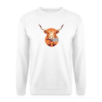 Kuh mit Beil - Unisex Pullover - Weiß - Vorne - Alina (178cm) & Michal (187cm)