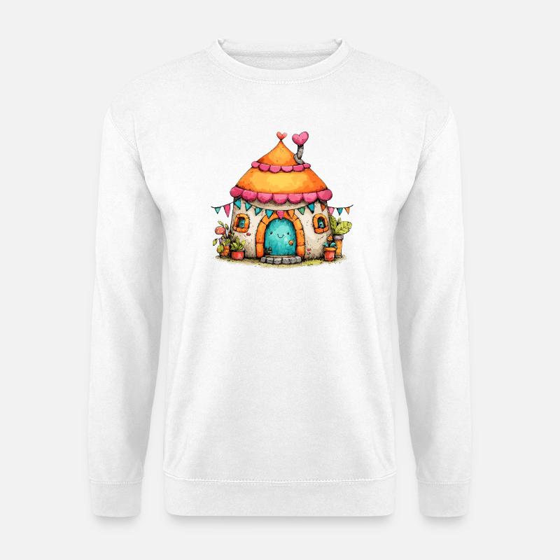 Pilzhäuschen mit Girlanden - Unisex Pullover - Weiß