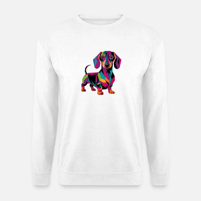 Farbenfroher geometrischer Dackelhund - Unisex Pullover - Weiß