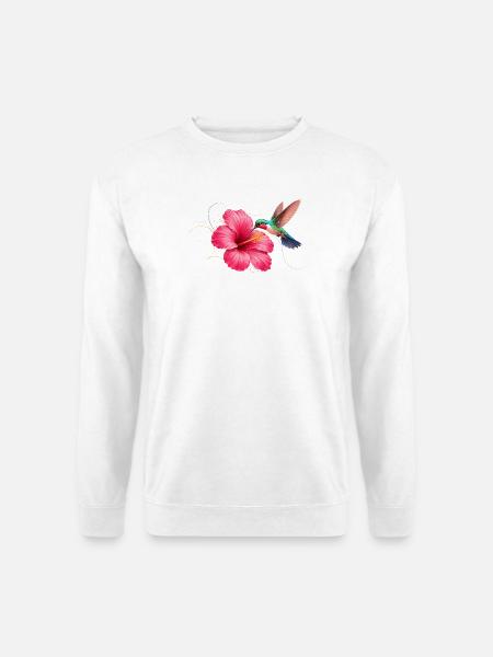 Kolibri an Hibiskusblüte  - Unisex Pullover - Weiß