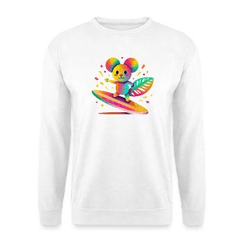 Bunter Bär surft auf Surfbrett - Unisex Pullover - Weiß - Vorne - Alina (178cm) & Michal (187cm)