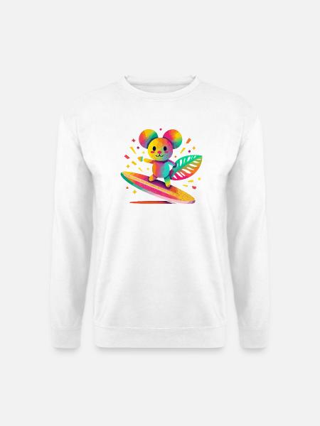 Bunter Bär surft auf Surfbrett - Unisex Pullover - Weiß