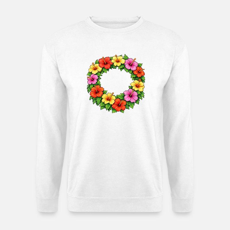 Bunter Hibiskus-Blütenring - Unisex Pullover - Weiß