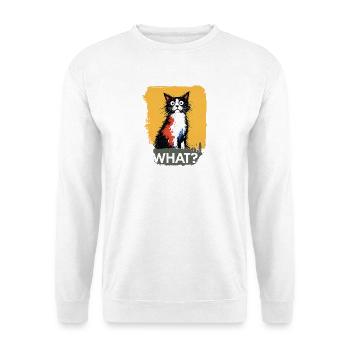 Bunte Katzenkunst mit WHAT - Unisex Pullover - Weiß - Vorne - Alina (178cm) & Michal (187cm)