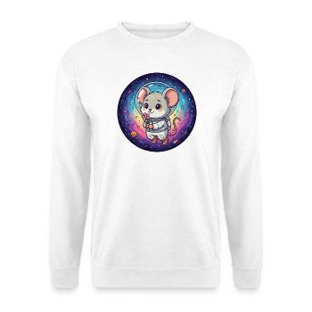 Mouse in astronaut suit with flower in space - Unisex Sweatshirt - white - Front