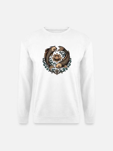 Koi and Lotus Circle Harmony Tattoo - Unisex Sweatshirt - white