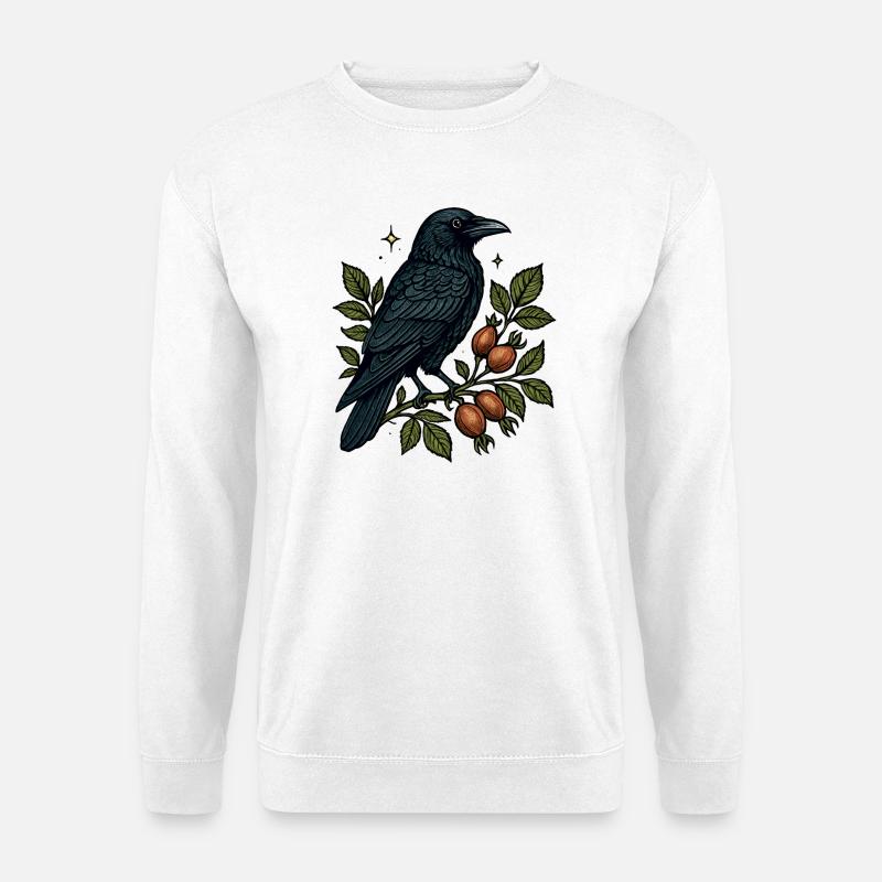 Nachtkrähe auf Beerenranke - Unisex Pullover - Weiß