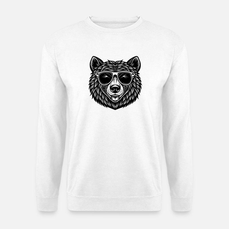 Bär mit Sonnenbrille - Unisex Pullover - Weiß
