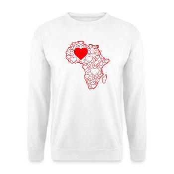 Herz-Silhouette Afrikakarte aus Herzen - Unisex Pullover - Weiß - Vorne - Alina (178cm) & Michal (187cm)
