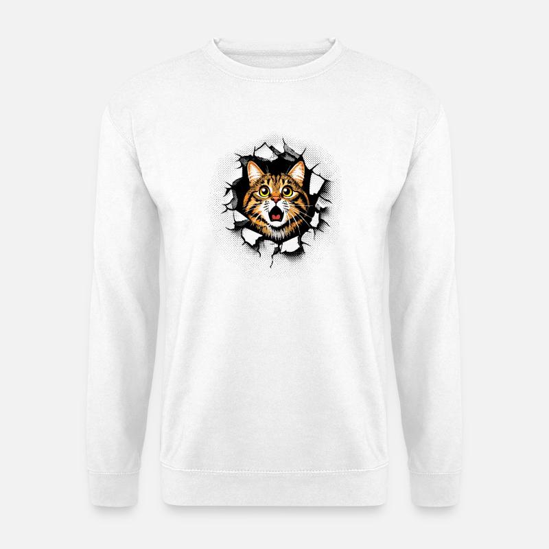 Katze Kopf Mauer Loch Risse Durchbruch - Unisex Pullover - Weiß