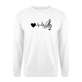 Musik Herzschlag Notenschlüssel Schwarz Symbol - Unisex Pullover - Weiß - Vorne - Alina (178cm) & Michal (187cm)