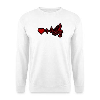 Musik Herzschlag Notenschlüssel Rot Schwarz - Unisex Pullover - Weiß - Vorne - Alina (178cm) & Michal (187cm)