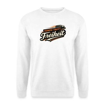 Tempo trifft Freiheit Cabriolet Spruch  - Unisex Pullover - Weiß - Vorne