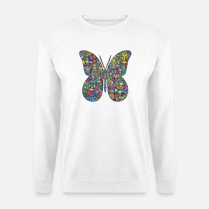 Farbspektakel-Schmetterling - Unisex Pullover - Weiß