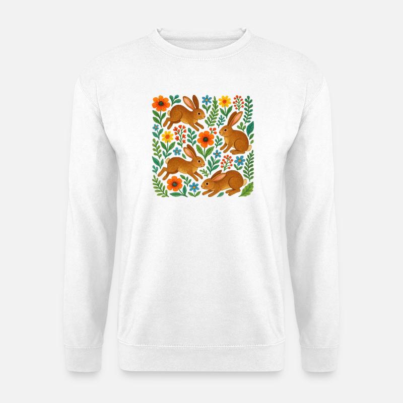 Aquarellkaninchen in Blühen - Unisex Pullover - Weiß