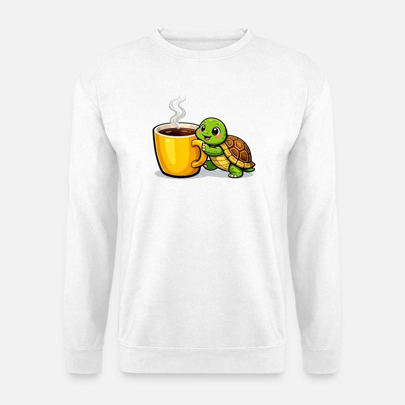 Kaffeeturtle mit dampfendem Becher - Unisex Pullover - Weiß