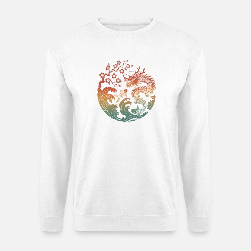 Drache & Koi Kreisdesign - Unisex Pullover - Weiß