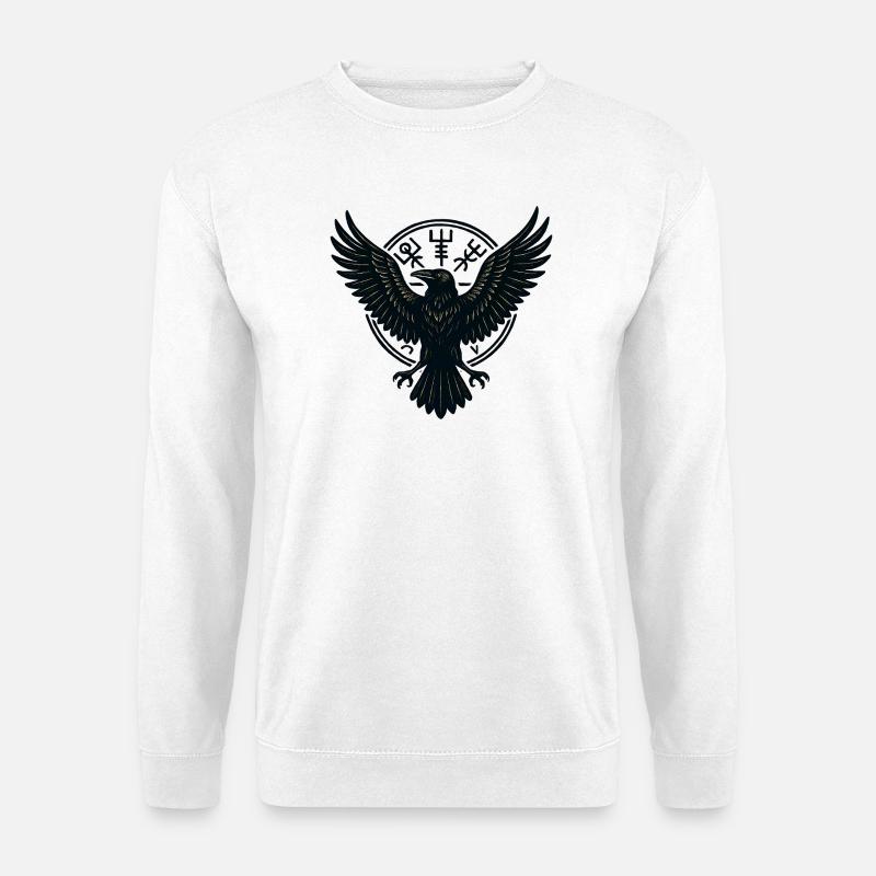 Schwarzer Rabe im Runenkreis - Unisex Pullover - Weiß