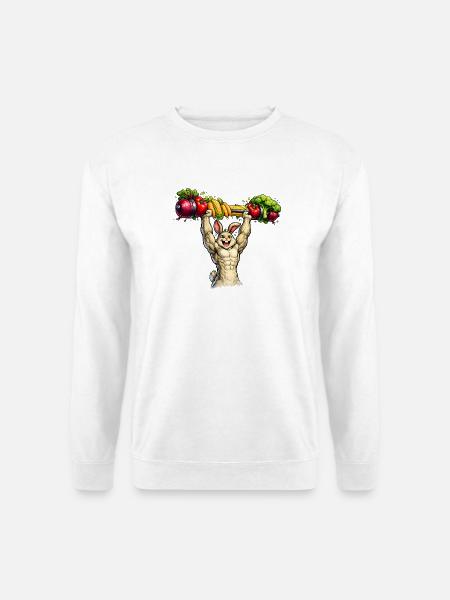 Bunny with muscles and vegetable barbell - Unisex Sweatshirt - white