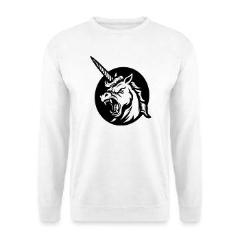Brüllendes Einhorn – Aggressiver Einhornkopf - Unisex Pullover - Weiß - Vorne