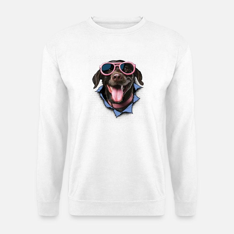 Hund mit rosa Sonnenbrille - Unisex Pullover - Weiß