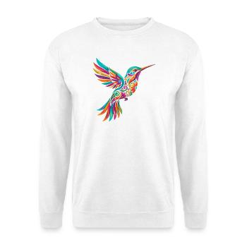 Buntes Kolibri Mosaik Vogel Tribal Kunst Muster - Unisex Pullover - Weiß - Vorne