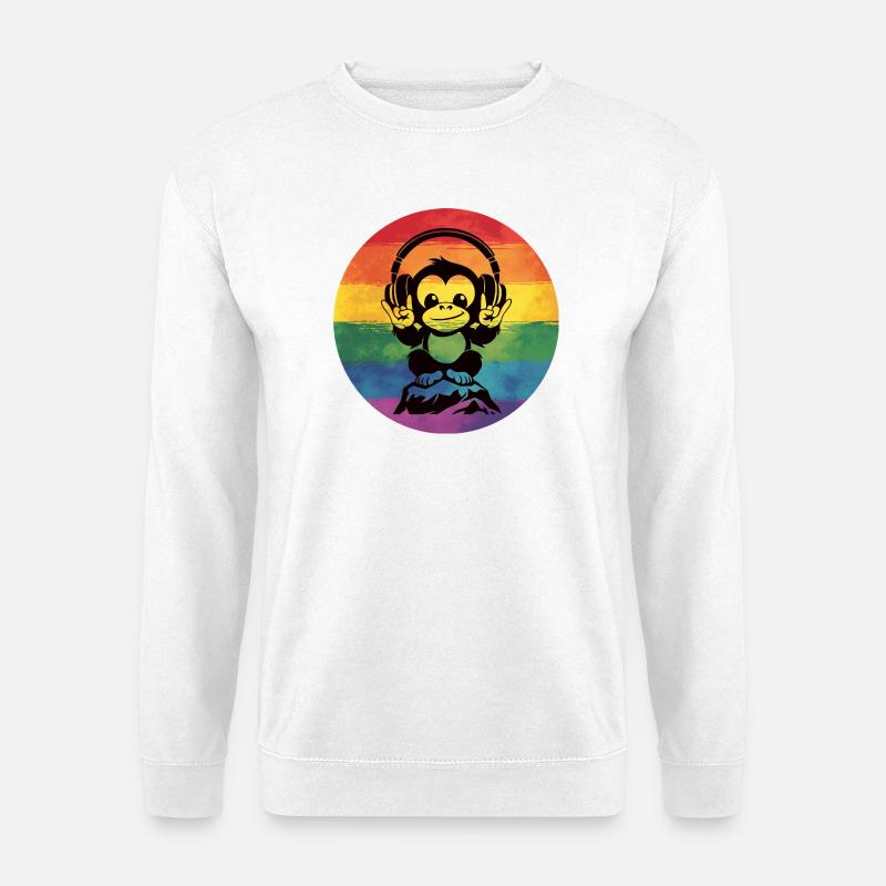 Regenbogen DJ Affe – Kopfhörer Rockhandzeichen - Unisex Pullover - Weiß