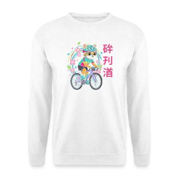 Neon-Katzenradfahrer mit Blüten - Unisex Pullover - Weiß - Vorne