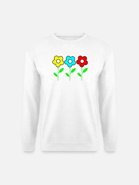 Drei bunte Blumen auf Schwarz - Unisex Pullover - Weiß