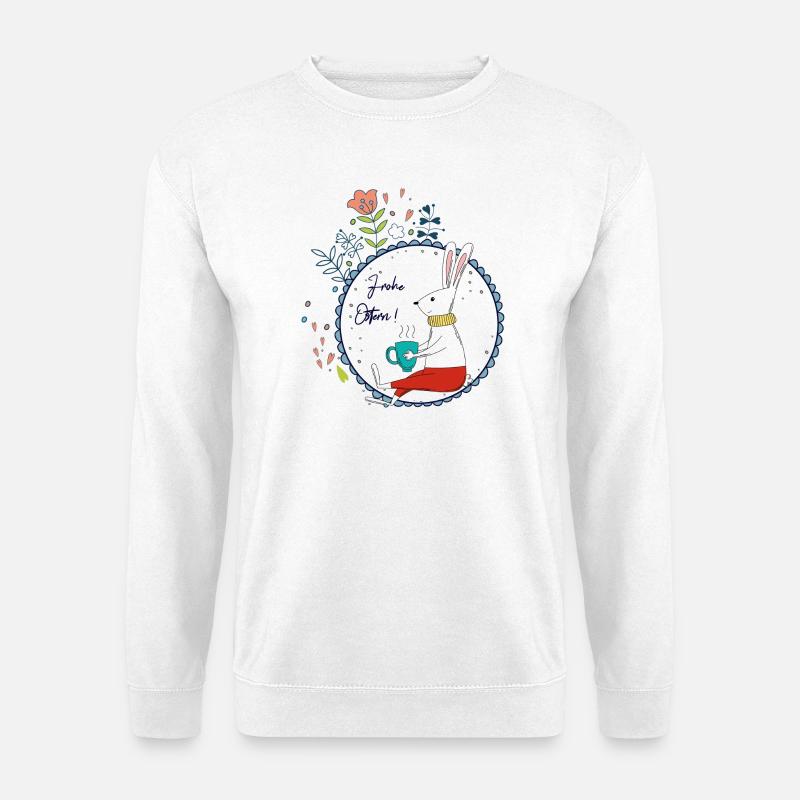 Osterhase mit Teetasse - Unisex Pullover - Weiß