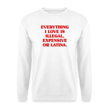 Everything I Love Is Illegal Expensive Or Latina - Unisex Pullover - Weiß - Vorne - Alina (178cm) & Michal (187cm)