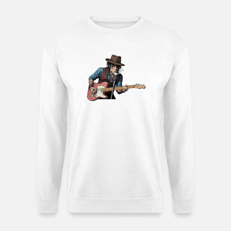 Bluesrock Sänger mit E-Gitarre - Unisex Pullover - Weiß