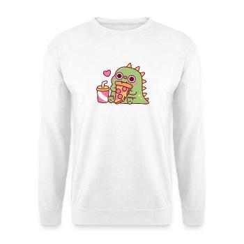 Un dinosaure mignon adore la part de pizza pepperoni - Sweat-shirt Unisexe - blanc - Devant