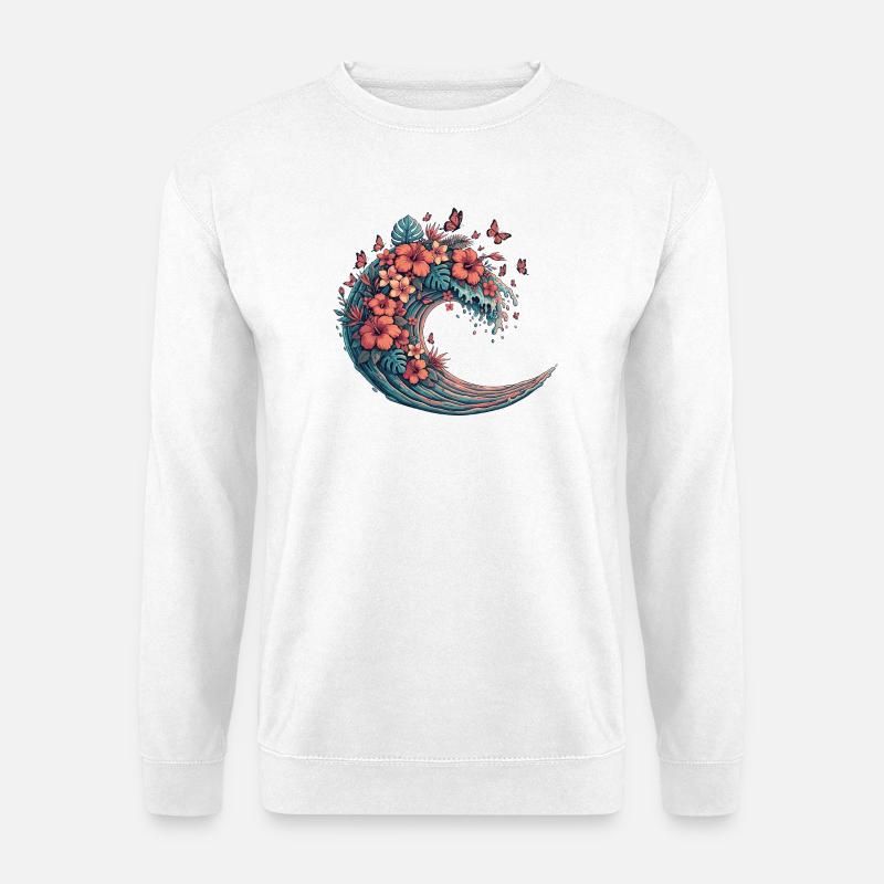 Mondwelle mit Tropenblüten - Unisex Pullover - Weiß
