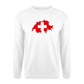 Schweizer Karte mit Flagge - Unisex Pullover - Weiß - Vorne - Alina (178cm) & Michal (187cm)