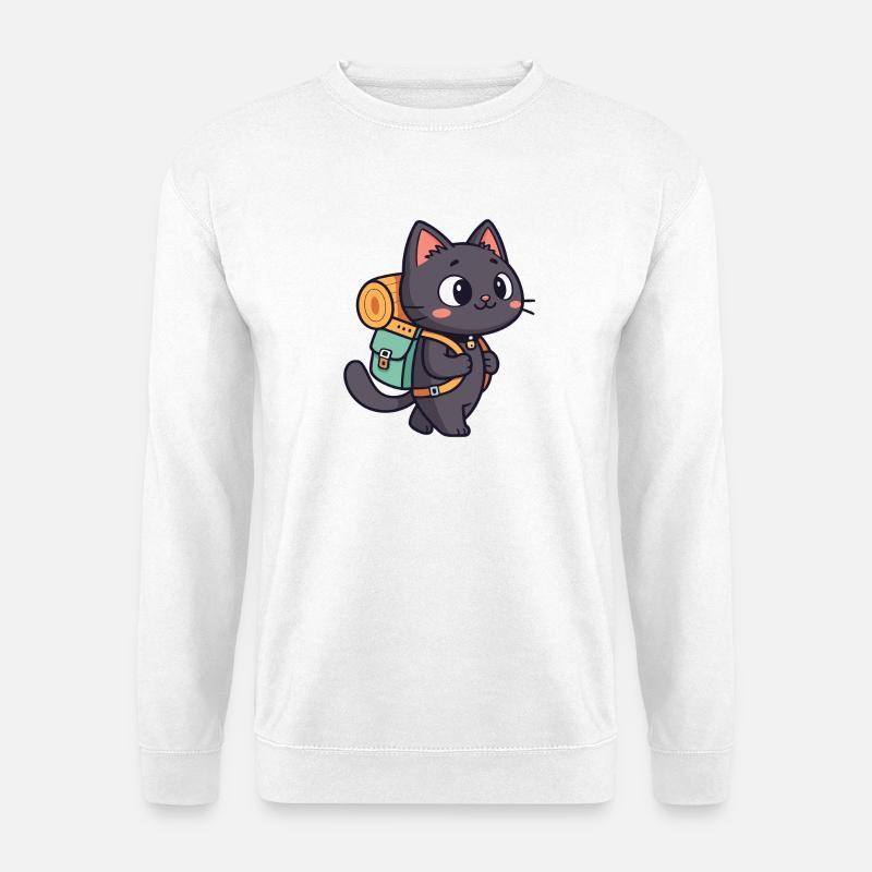 Hiking Cat with Backpack - Unisex Sweatshirt - white