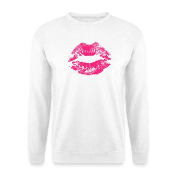 Kussmund Lippenstift Lippenabdruck Abdruck Lippen - Unisex Pullover - Weiß - Vorne - Alina (178cm) & Michal (187cm)