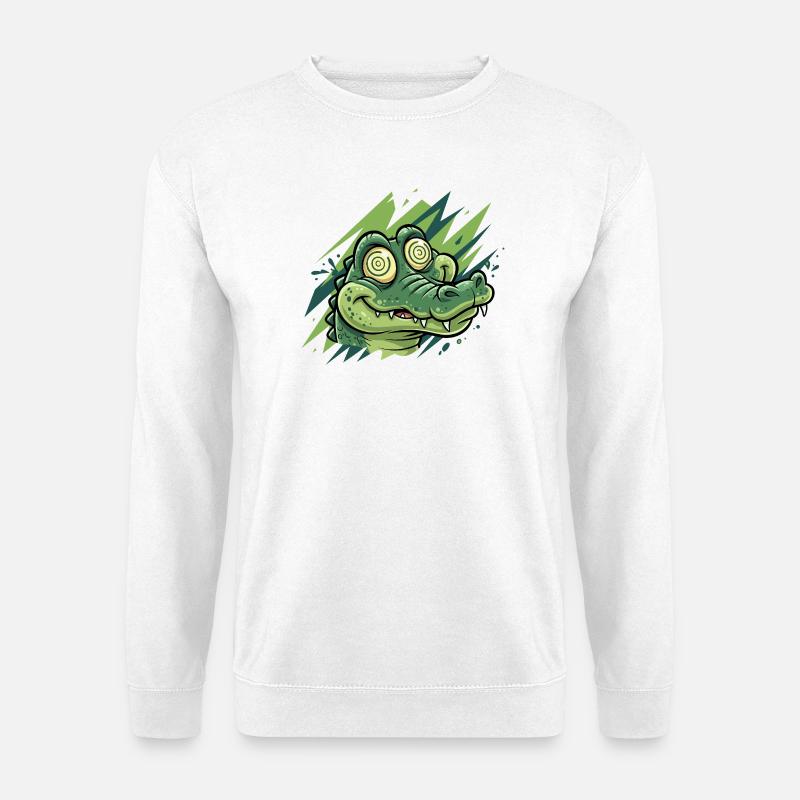 Krokodil-Groove Cartoonprint - Unisex Pullover - Weiß