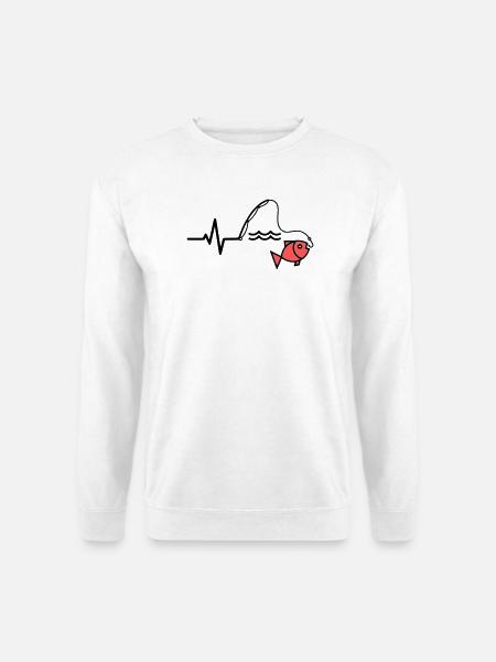 ECG Fishing Rod Fish Outline - Unisex Sweatshirt - white